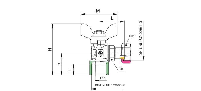Rubinetto angolo gas F a farfalla e con GIRELLO 1/2"