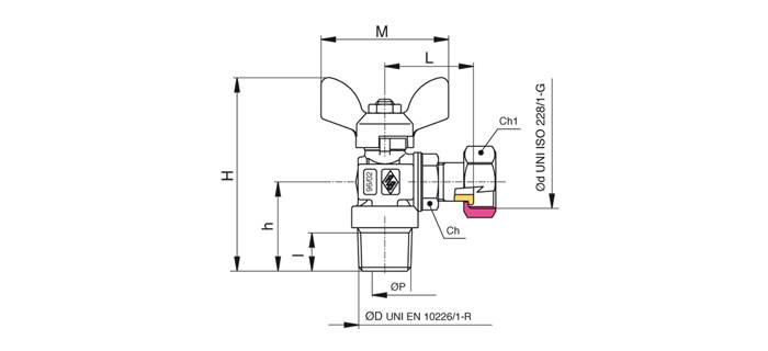 Rubinetto angolo gas F a farfalla e con GIRELLO 1/2"