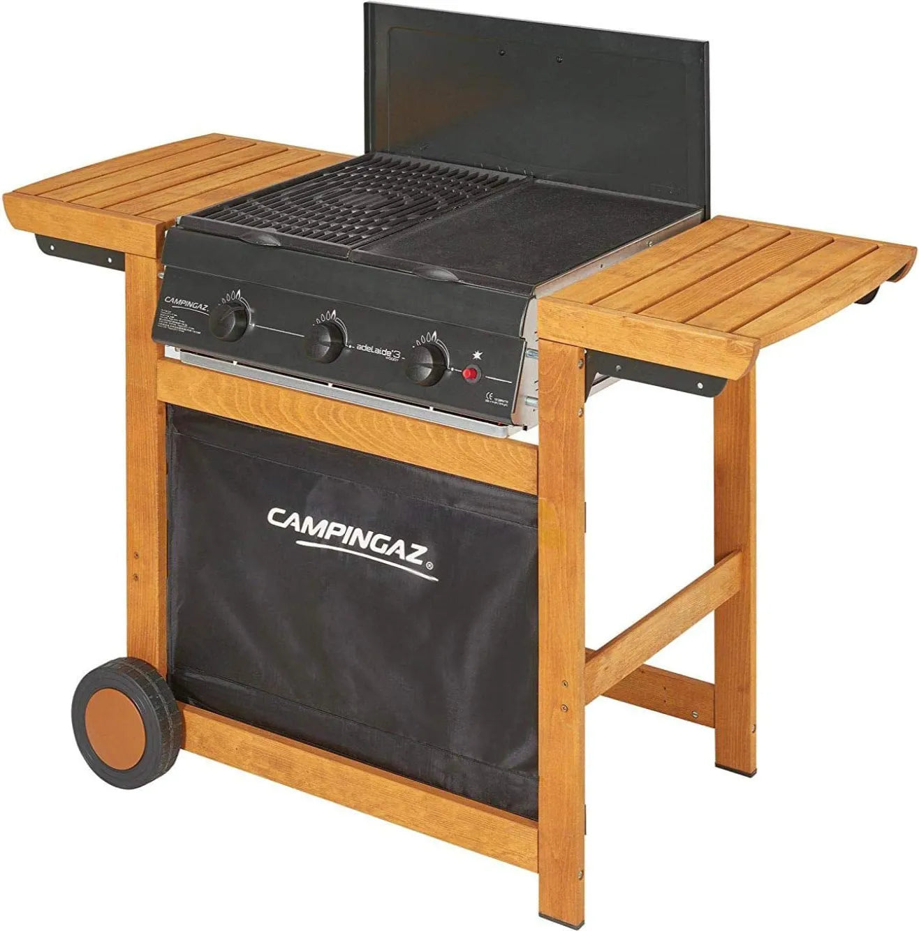 Campingaz Barbecue Adelaide 3 Woody Dual Gas da Giardino BBQ da Esterno 14 kW con Ruote Bruciatori in Ghisa - 3000005744