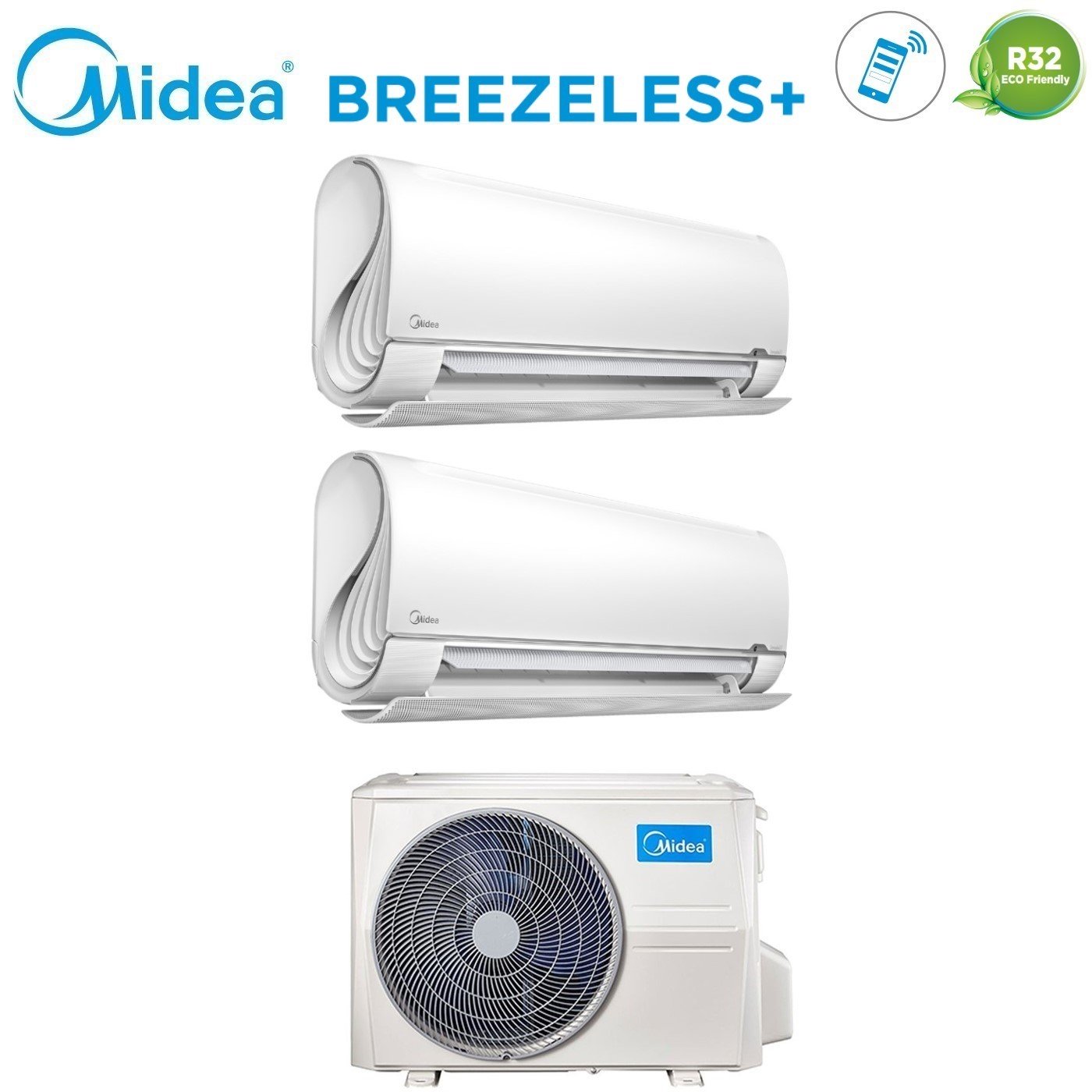Condizionatore Climatizzatore Midea Dual Split Inverter Breezeless+ R32 Wi-Fi 9000+9000 Con M2OH-14HFN8-Q