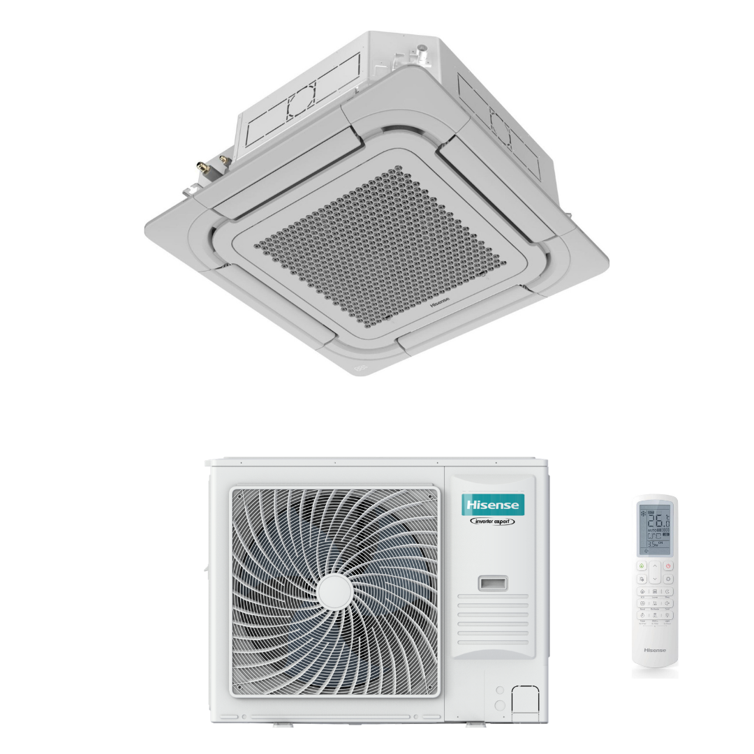 Condizionatore Climatizzatore Hisense Inverter Cassetta Round Flow 90x90 Monosplit Trifase R-32 48000 BTU AUC140UR4RKC8/AUW140U6RW8 Wi-Fi Optional - Comando Incluso