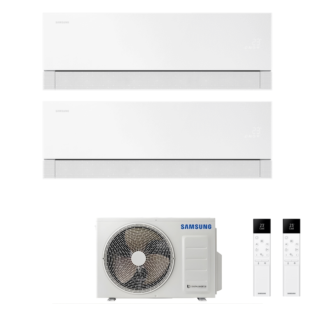 Condizionatore Climatizzatore Samsung Dual Split Inverter Windfree Première R-32 7000+9000 BTU Essential White Wi-Fi Integrato Con AJ040TXJ2KG/EU 7+9