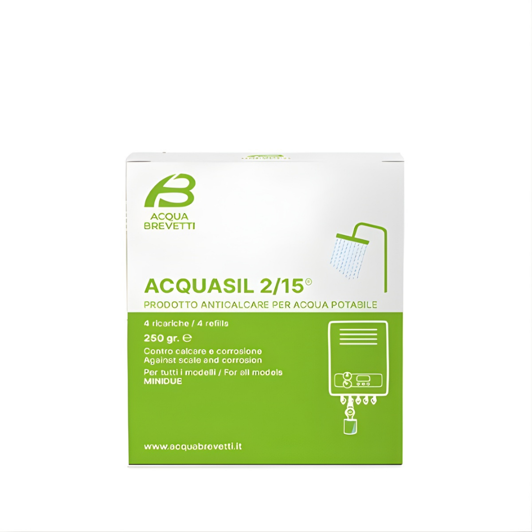 Acqua Brevetti Confezione 4 Ricariche Liquido Anticorrosivo e Antincrostante per Pompe Dosatrici MiniDue ACQUASIL 2/15 250 gr. - Cod. PC100
