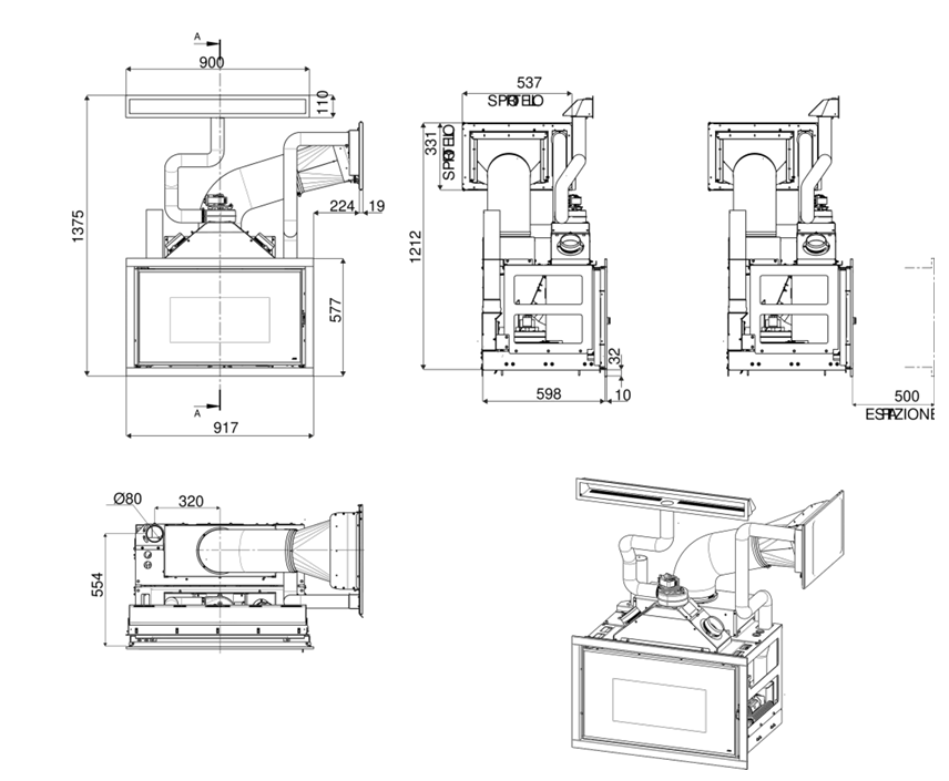 Inserto Camino a Pellet MCZ VIVO 90 PELLET Comfort Air 11 M1 Da 11 Kw