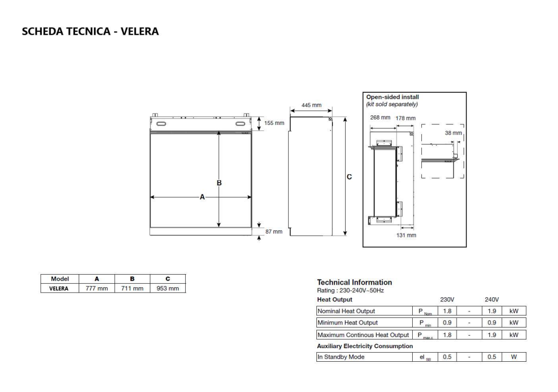 Camino Elettrico da Incasso MaisonFire Modello VELERA - Dimplex - distribuito da MaisonFire con Garanzia Italia