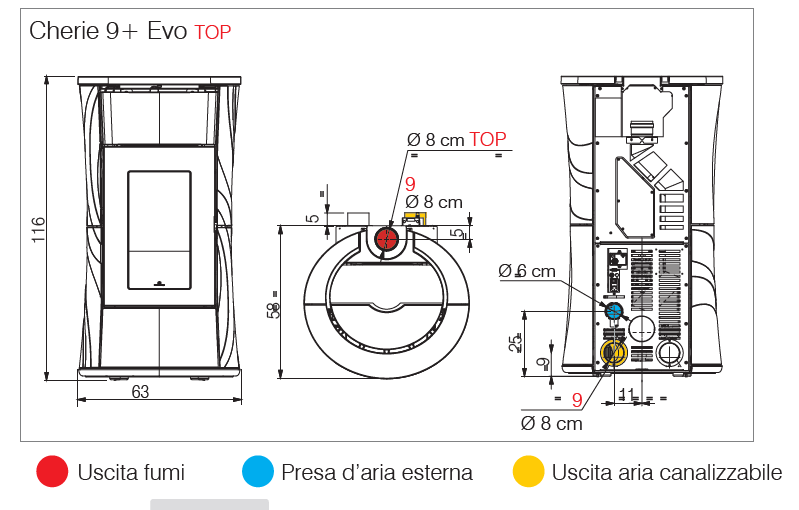 Stufa a Pellet Canalizzabile EdilKamin Modello Cherie 9+ Evo TOP Da 9 Kw - Vari Colori