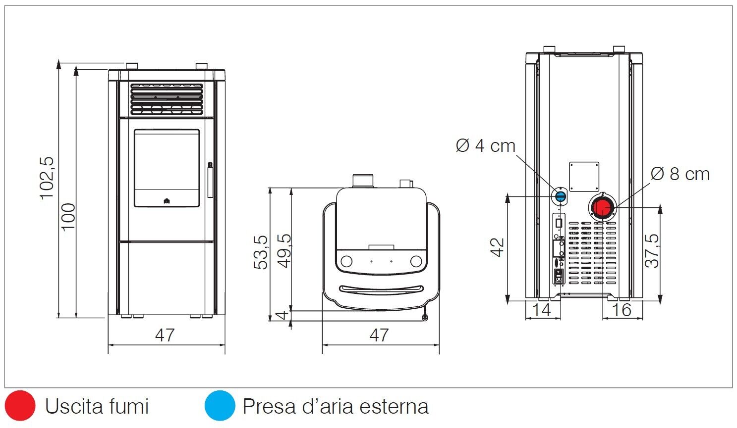 Stufa a Pellet EdilKamin Modello Klik Da 8,3 Kw - Vari Colori