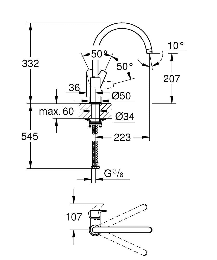 Miscelatore Monocomando Grohe BauEdge Lavello Bocca Alta Cod. 31367001
