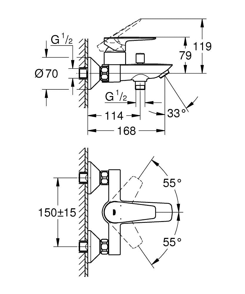 Miscelatore Monocomando Grohe BauEdge Per Vasca-Doccia Attacco del Flessibile da 1/2 Cod. 23604001