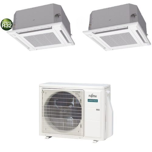 Condizionatore Climatizzatore Fujitsu Dual Split Inverter a Cassetta R-32 Serie KV 9000+12000 BTU Con AOEG14KBCA2 Wi-Fi Optional