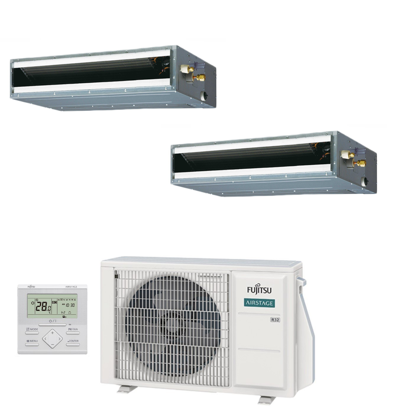Condizionatore Climatizzatore Fujitsu Dual Split Canalizzato Bassa Prevalenza Serie KL R-32 9000+9000 BTU Con AOEG14KBCA2 Wi-Fi Optional