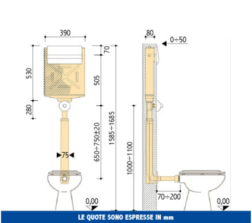 Cassetta Da Incasso Scarico Vaso Pucciplast RAME 10 L - Pulsante Basso Cod. 50121040