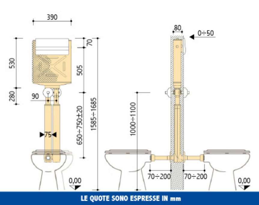 Cassetta Da Incasso Scarico Vaso Pucciplast RAME 10 L - Doppio Pulsante Basso Cod. 50321040