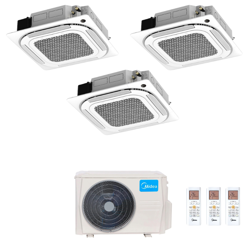 Condizionatore Climatizzatore Midea Cassetta 4 Vie Slim Trial Split  R-32 9000+12000+12000 BTU Con M3OA-27HFN8-Q