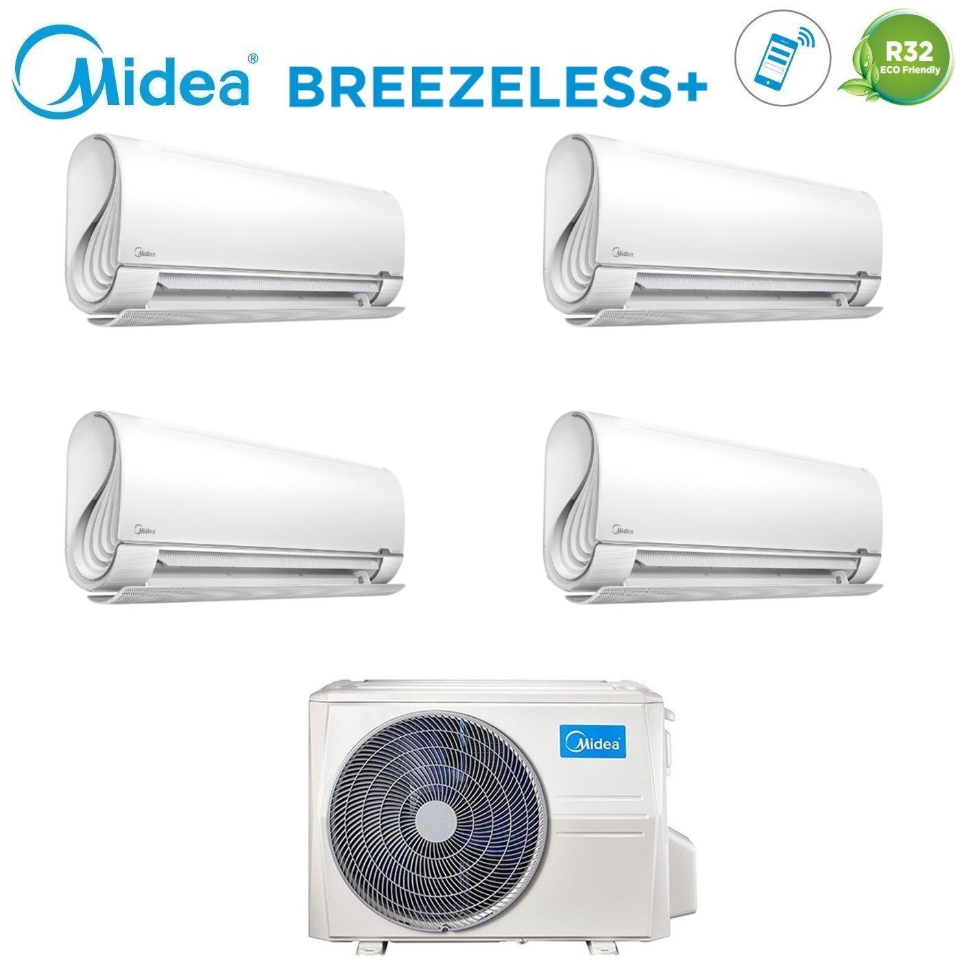 Condizionatore Climatizzatore Midea Quadri Split Inverter Breezeless+ R32 Wi-Fi 9000+9000+9000+12000 Con M4OE-28HFN8-Q
