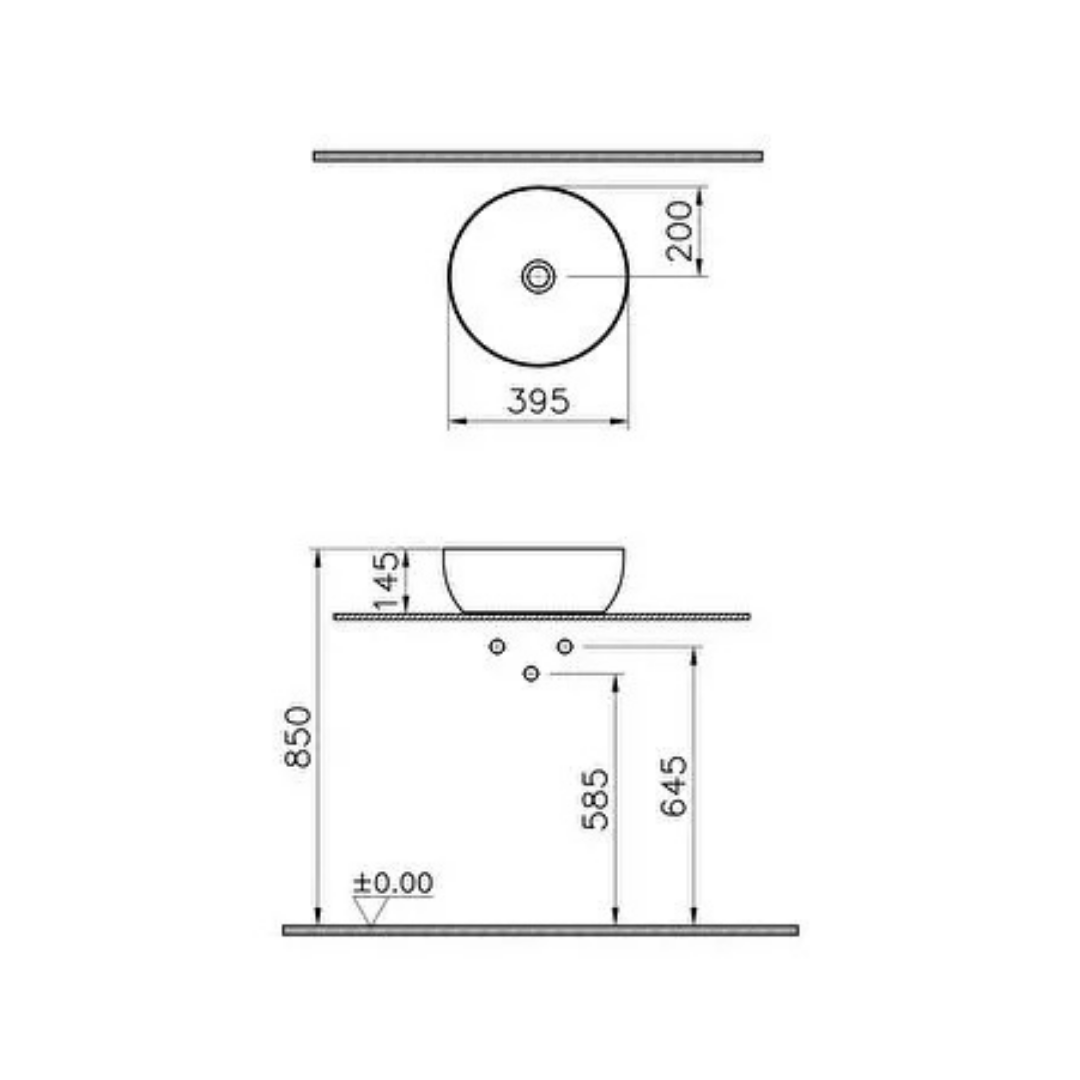 VITRA Lavabo Tondo da Appoggio Serie Outline Modello Catino Round - 40cm Cod. 5992B - Vari Colori