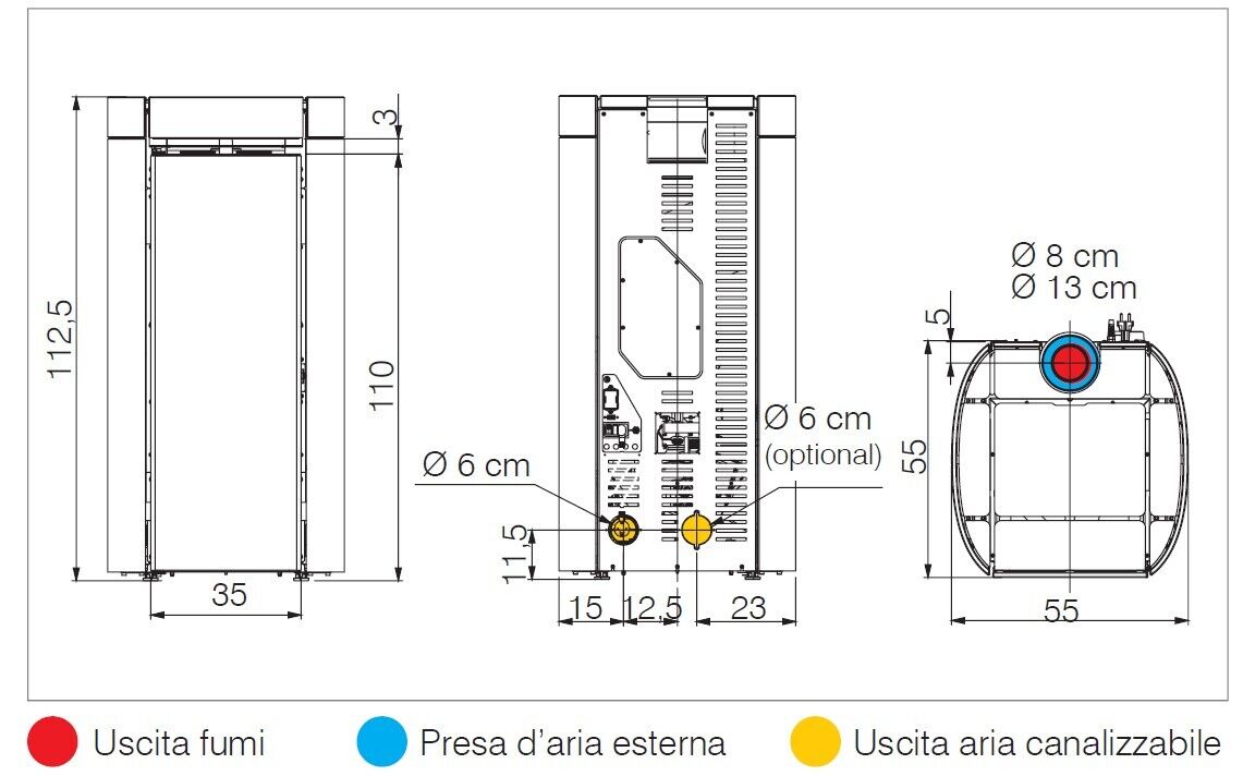 Stufa a Pellet EdilKamin Modello Rada Air Tight C Da 12,8 Kw - Vari Colori