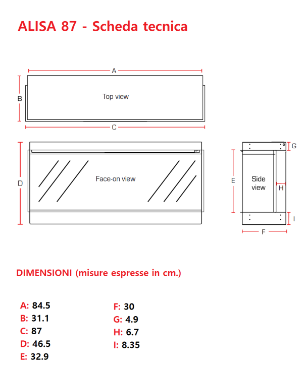 Camino Elettrico da Incasso MaisonFire Modello ALISA 87 - Dimplex - distribuito da MaisonFire con Garanzia Italia