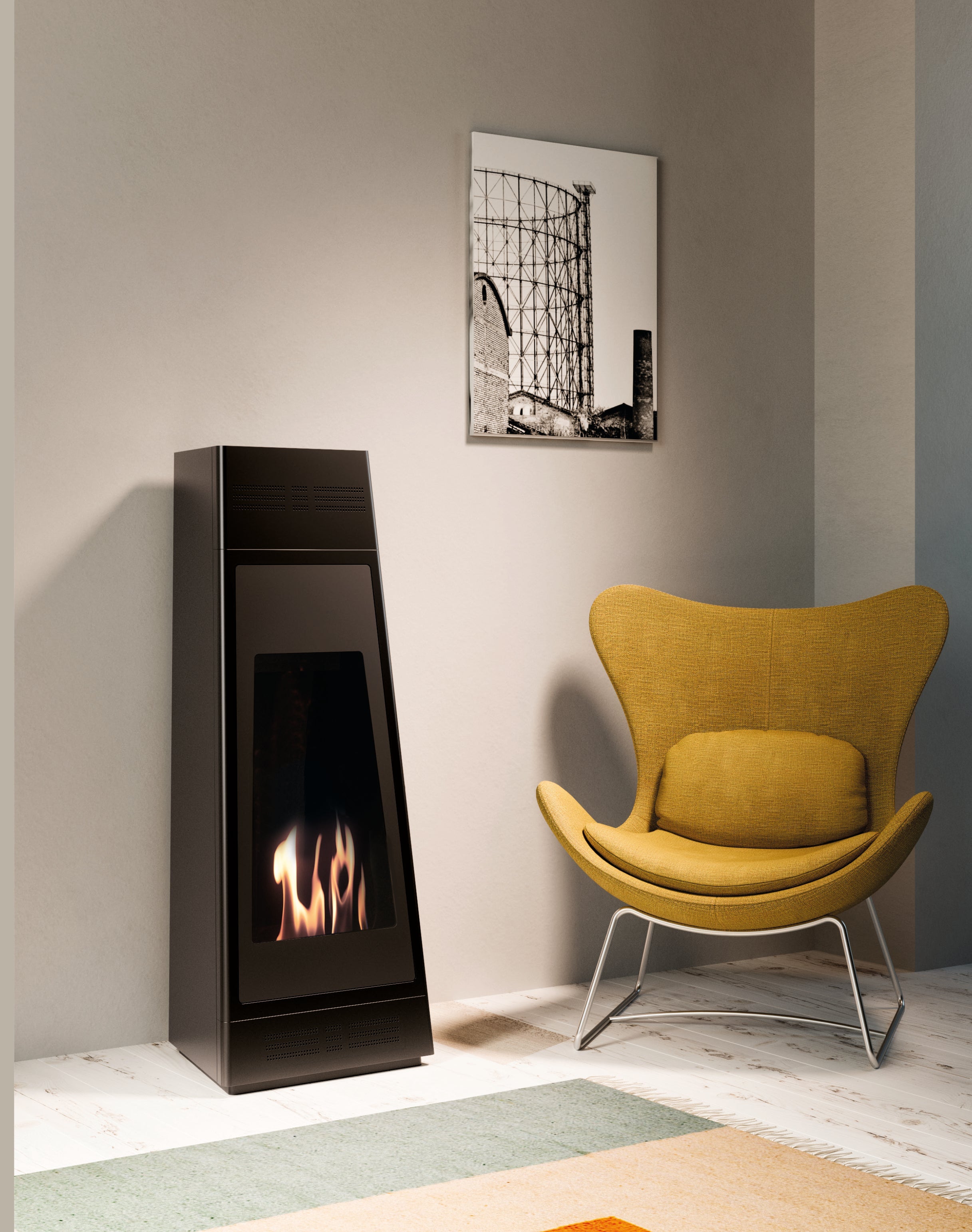 TECNOAIR SYSTEM Camino a Bioetanolo Ruby da Pavimento Modello TOKYO Da 3,0 kW - Colore Nero