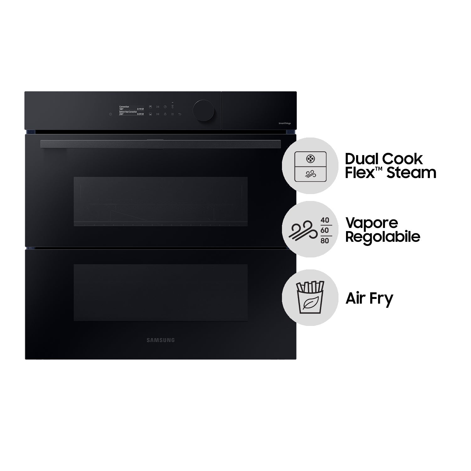 Forno a Vapore Da Incasso Samsung Dual Cook Flex™ Serie 5 NV7B5760WBK 76L Classe A+ Vetro Nero