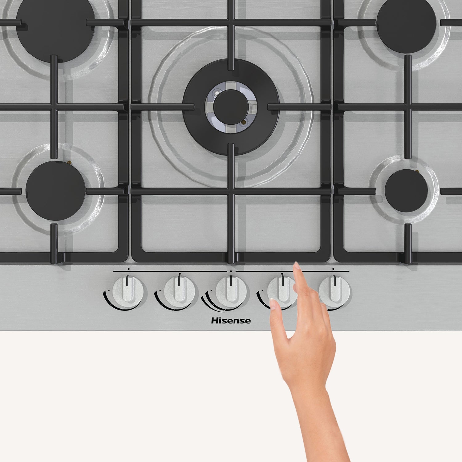 Piano Cottura a Gas Hisense GM773XF 70 cm Colore Inox 5 Zone Griglie In Ghisa