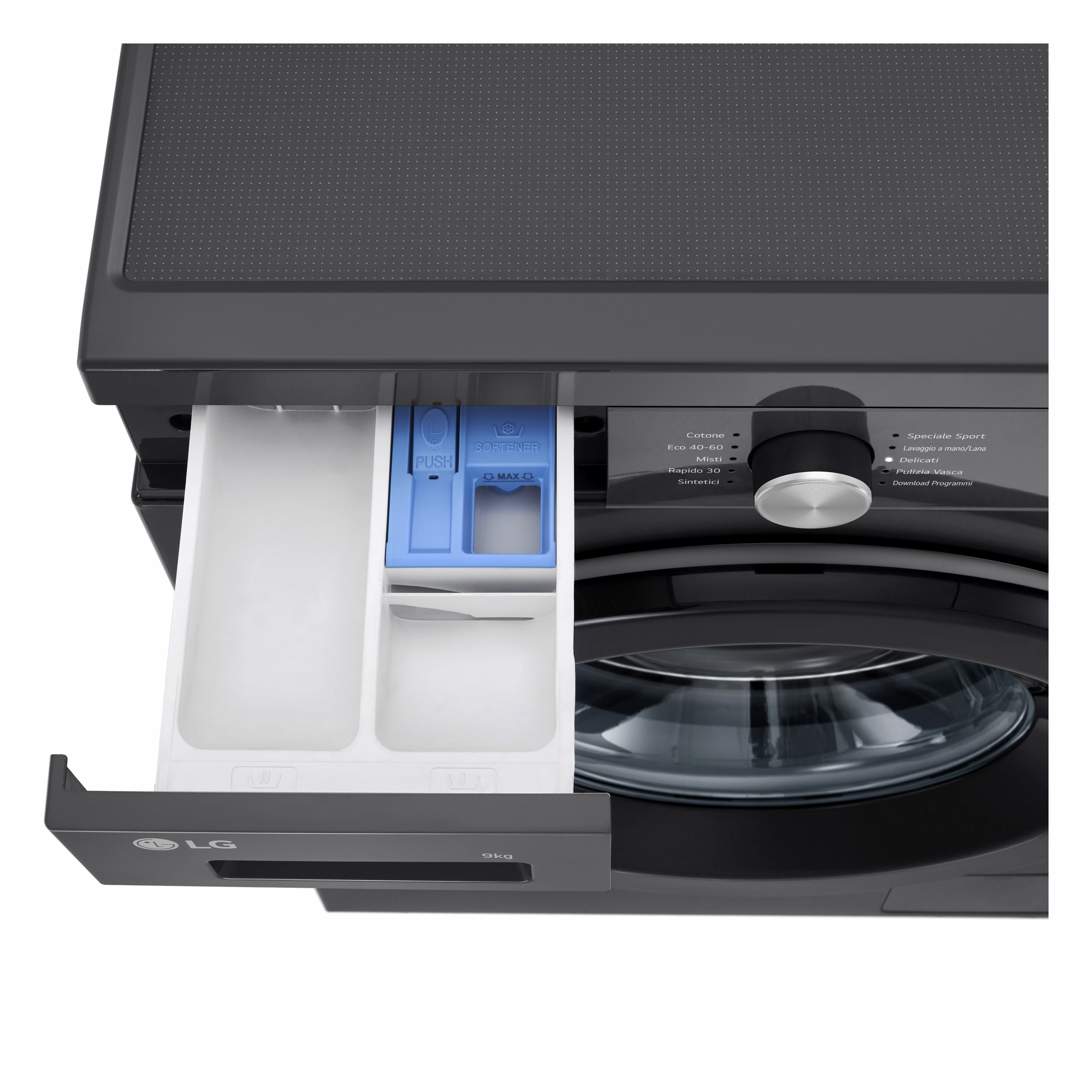 Lavatrice Smart Libera Installazione Caricamento Frontale LG F4NX1009NMB 9kg Classe A 1400 giri Black