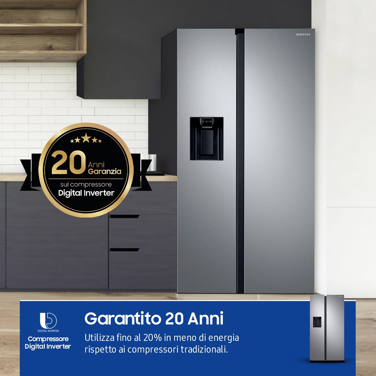 Frigorifero Side-by-Side Libera Installazione Samsung Serie 8000 RS68A854CSL 635L Classe C Inox