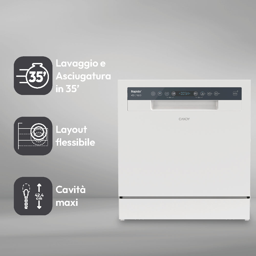 Lavastoviglie Libera installazione Candy RapidÓ CP 6E51LW 6 Coperti Classe E