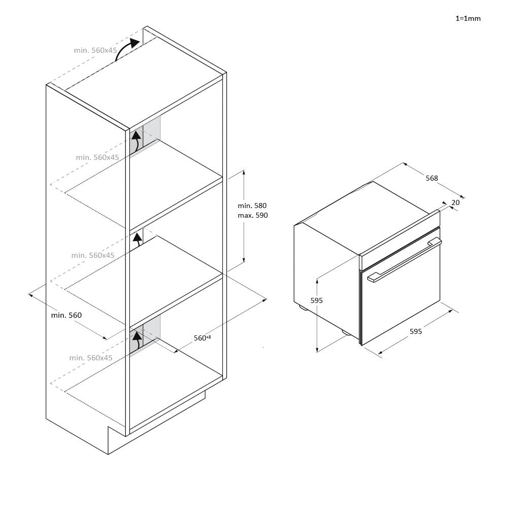 Forno Da Incasso Candy New Moderna CA6 N3B1HTX 78L in Acciaio Inox, Nero