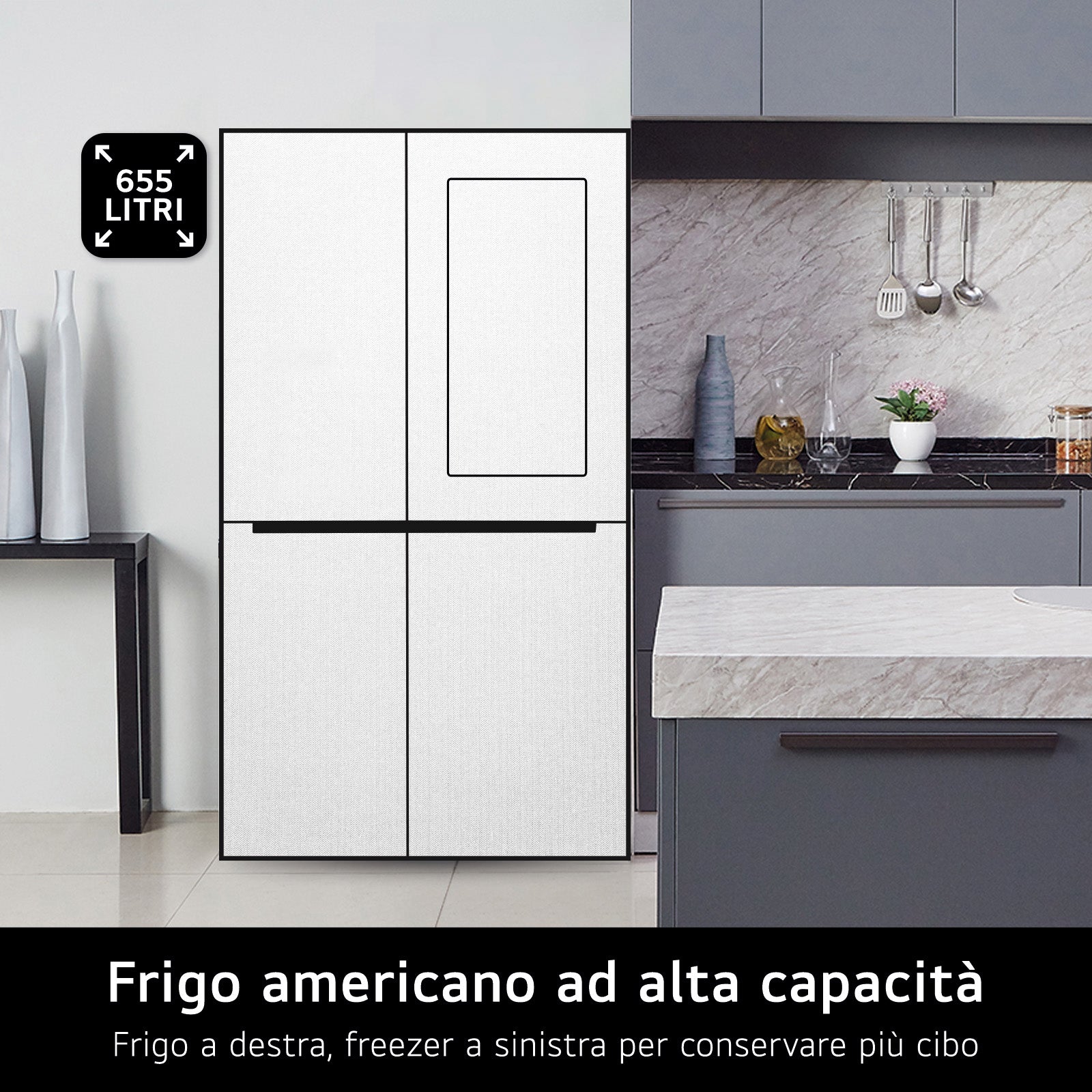 Frigorifero Side-by-Side Libera Installazione LG InstaView GSVV80PYLL 655L Classe E Argento