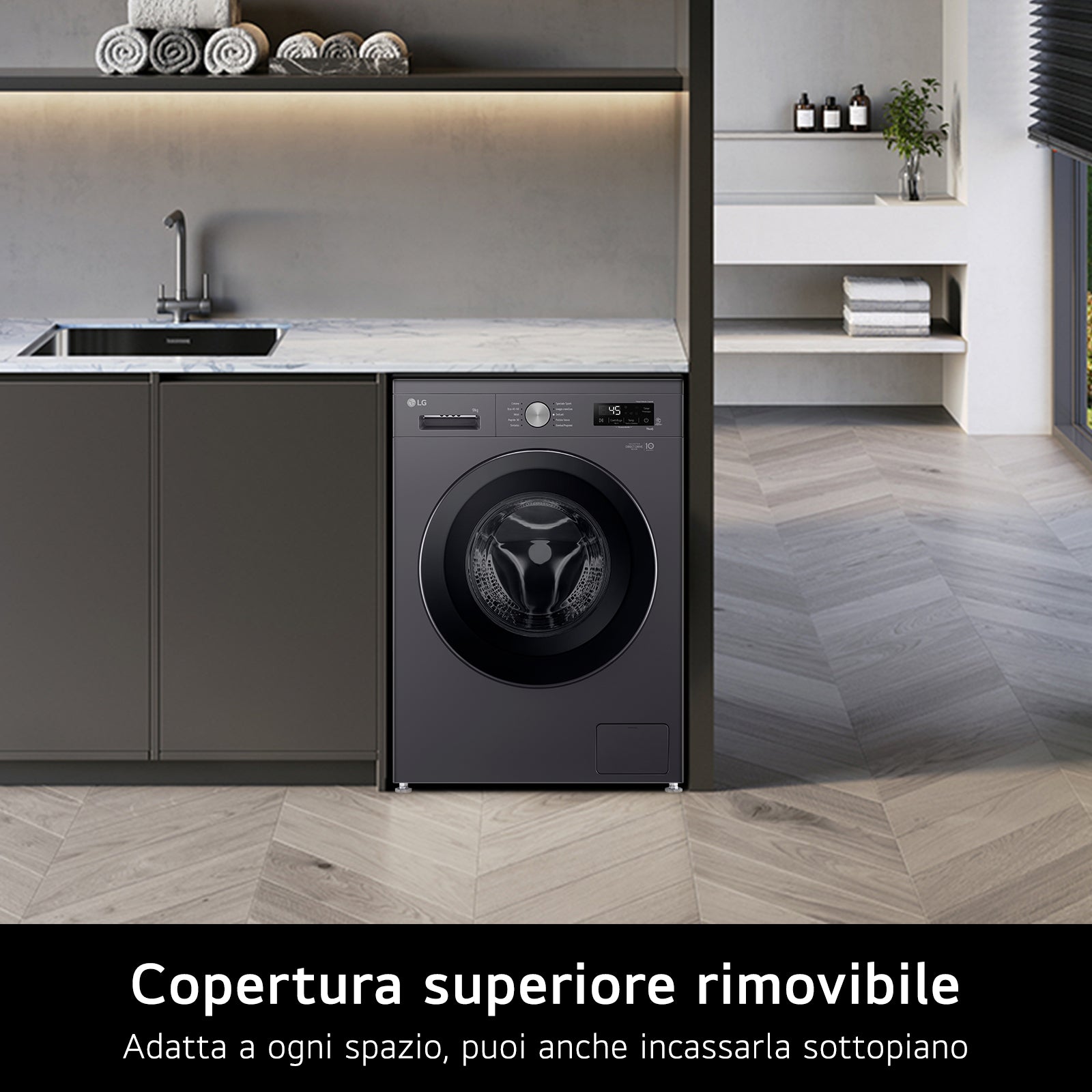 Lavatrice Smart Libera Installazione Caricamento Frontale LG F4NX1009NMB 9kg Classe A 1400 giri Black