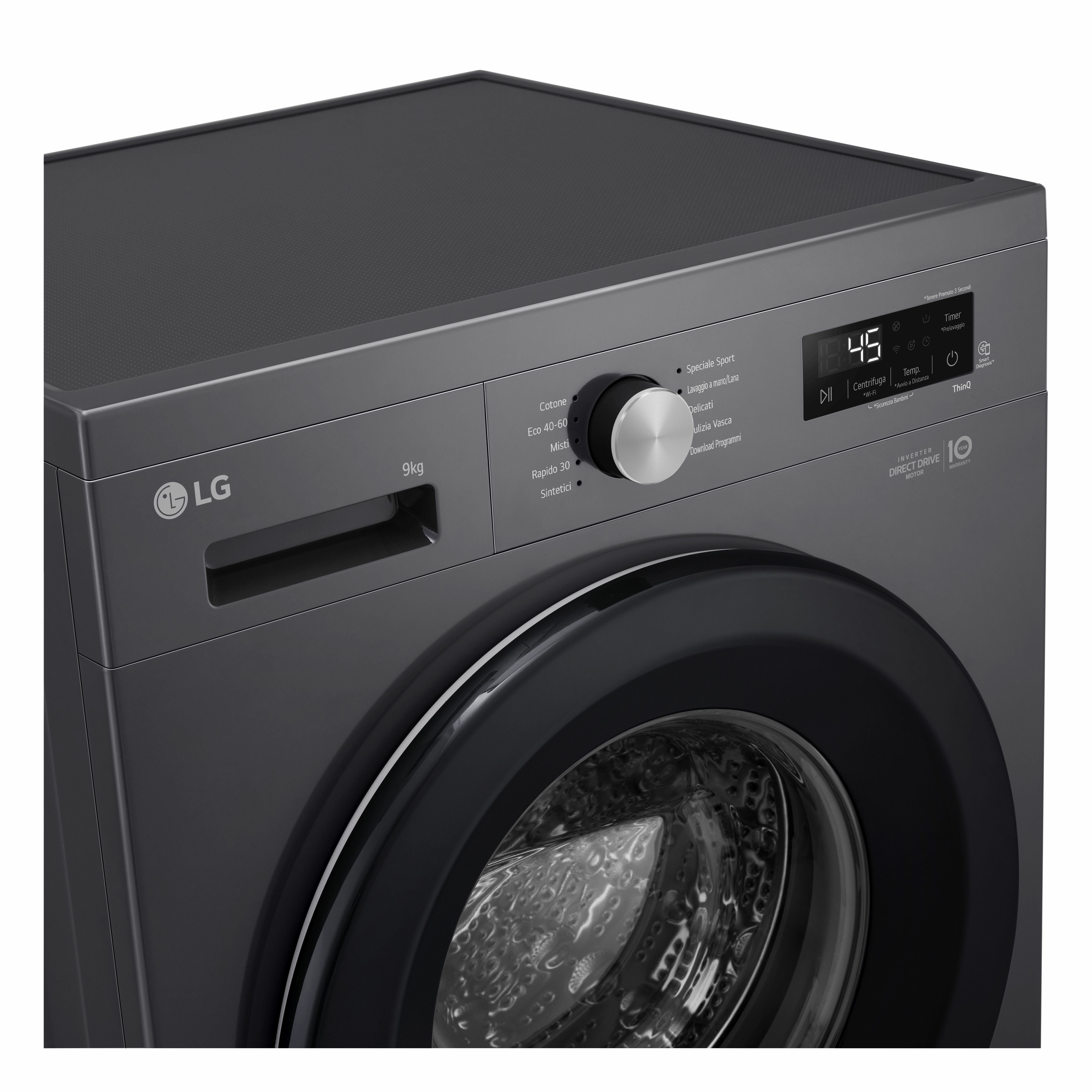Lavatrice Smart Libera Installazione Caricamento Frontale LG F4NX1009NMB 9kg Classe A 1400 giri Black