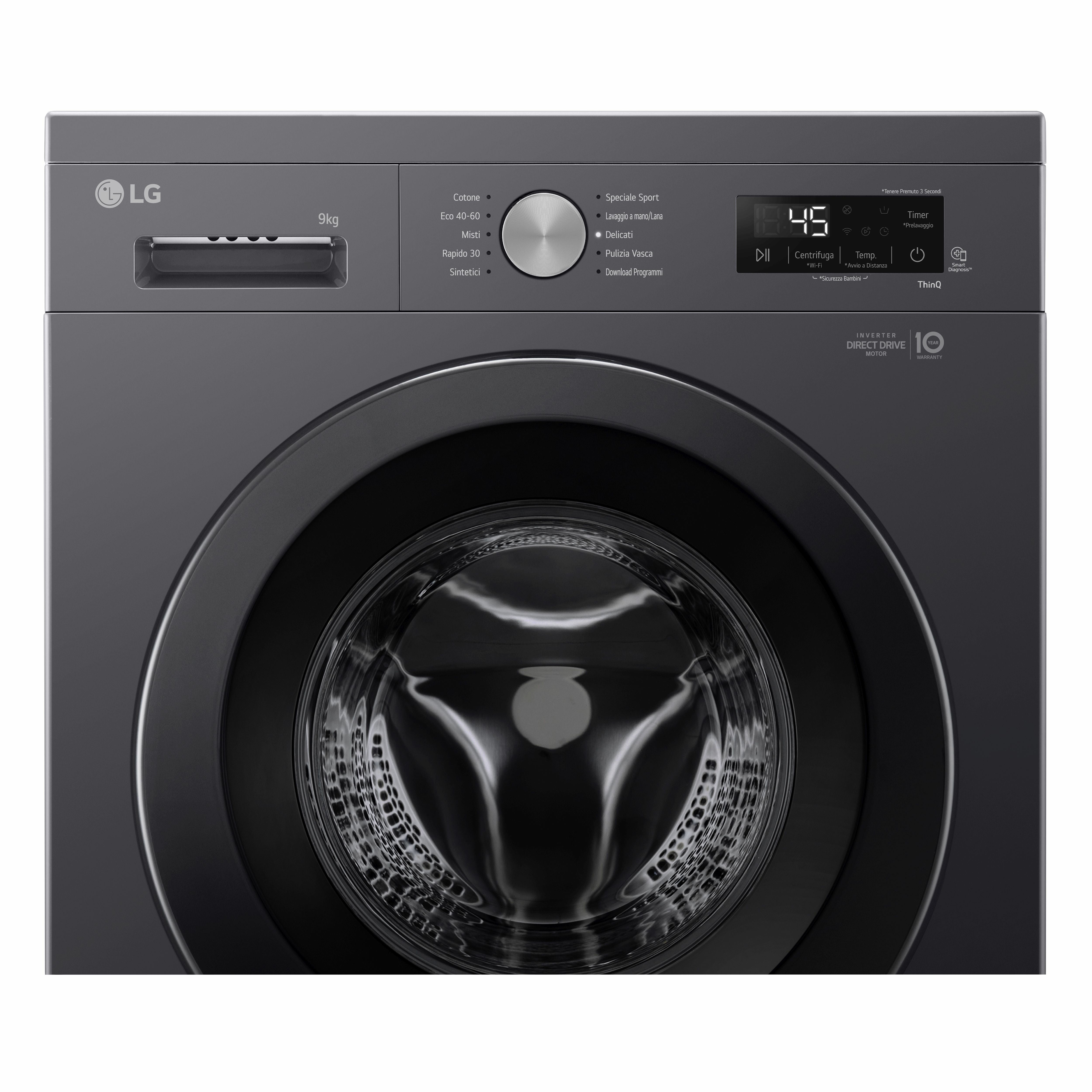 Lavatrice Smart Libera Installazione Caricamento Frontale LG F4NX1009NMB 9kg Classe A 1400 giri Black