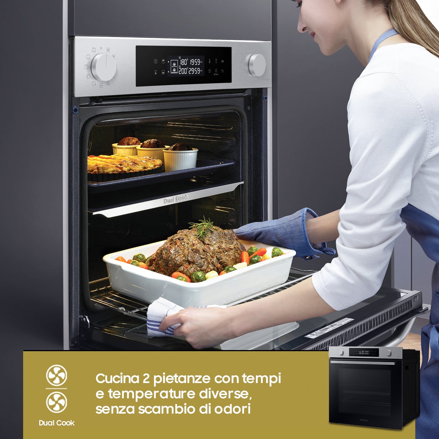 Forno Da Incasso Samsung Dual Cook Flex™ Serie 4 NV7B44403BS 76L Classe A+ Acciaio Inox