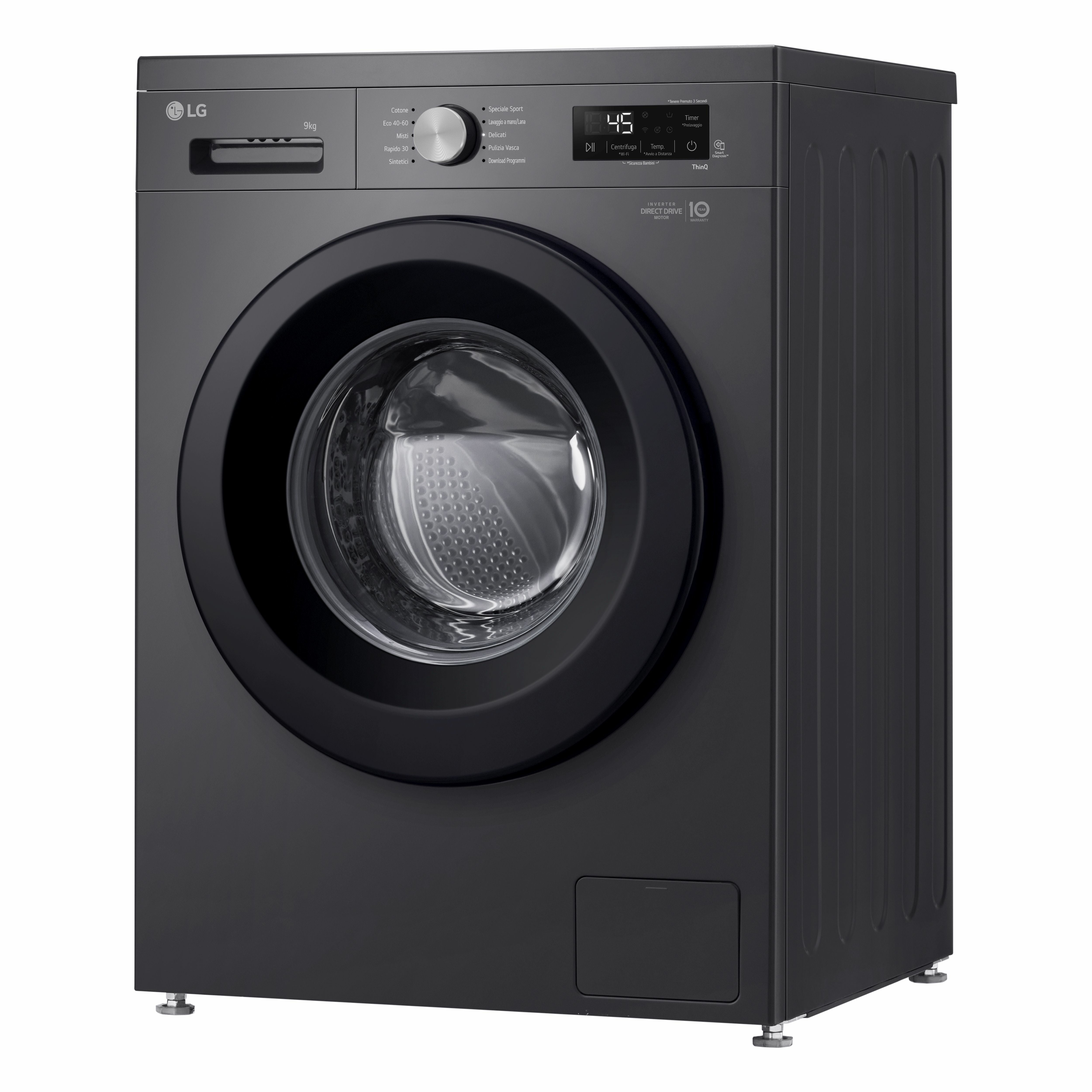 Lavatrice Smart Libera Installazione Caricamento Frontale LG F4NX1009NMB 9kg Classe A 1400 giri Black