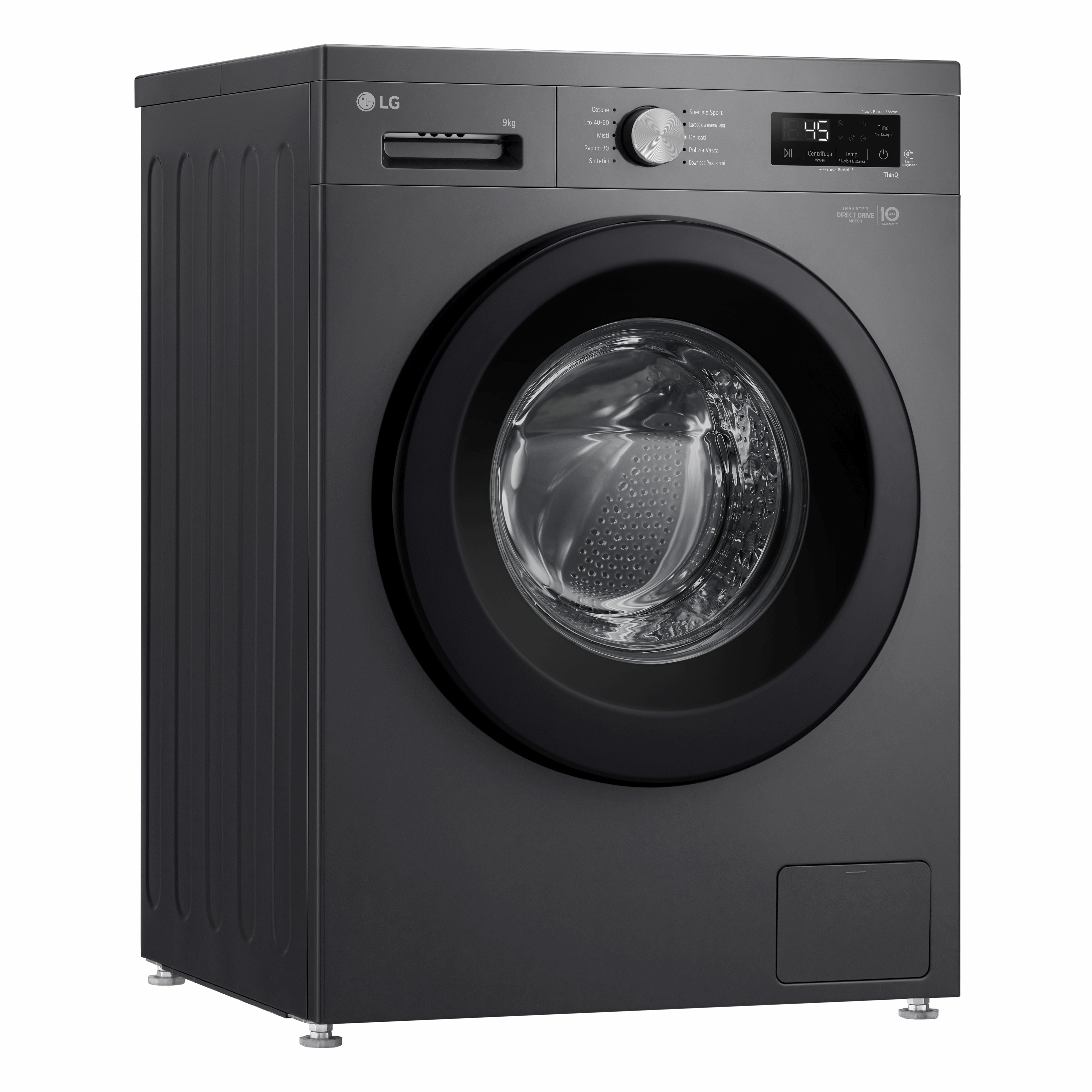 Lavatrice Smart Libera Installazione Caricamento Frontale LG F4NX1009NMB 9kg Classe A 1400 giri Black