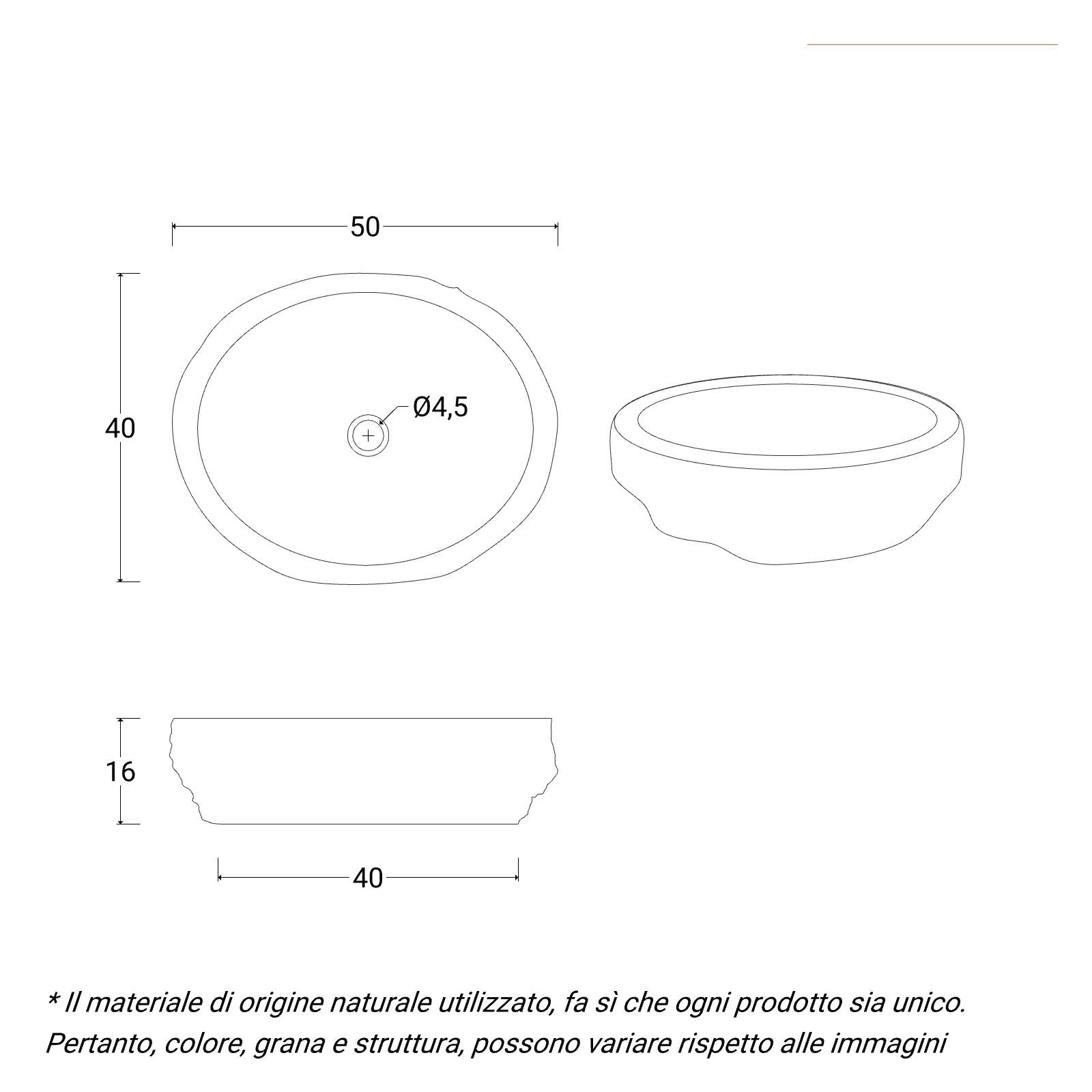 DEGHI Lavabo da Appoggio Serie Artizan 40-50 cm - Marmo Martellato Grigio Chiaro - Cod. LAP-29G **PROMO**