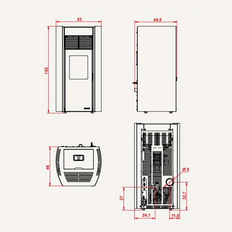 Stufa a Pellet ad Aria Palazzetti Ecofire Milù 8 Kw - Vari Colori