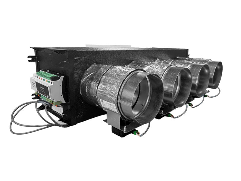 AIR CONTROL Plenum Cablato Motorizzato 4 Stacchi Diametro 200 - Interfaccia a Filo + Kit Comando Radio
