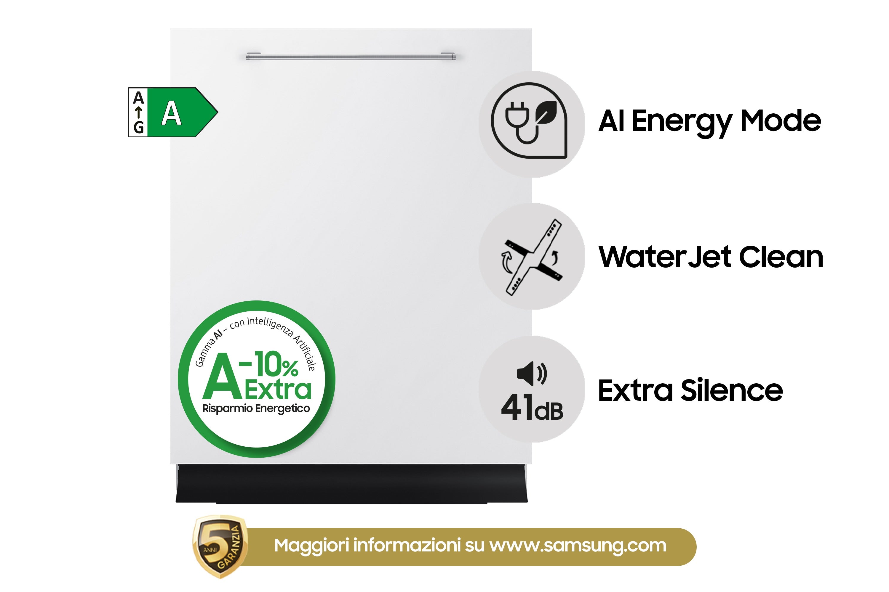 Lavastoviglie Da Incasso a Scomparsa Totale Samsung DW60CG880B00 Serie 8700 14 Coperti Classe A