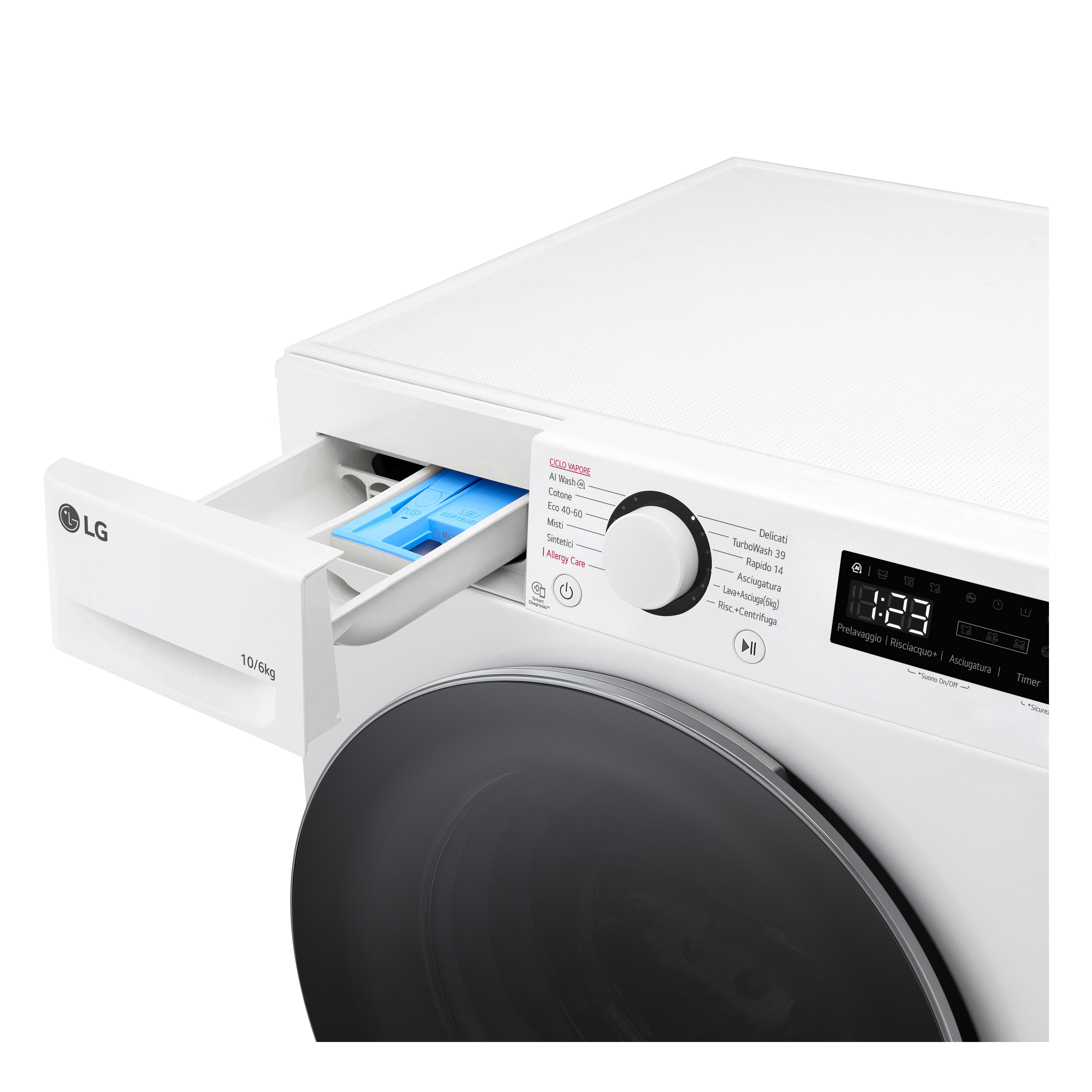 Lavasciuga Libera Installazione Serie R5 LG D4R5010TSWS 10/6kg AI DD Classe D 1400 giri/min Bianca Classe D
